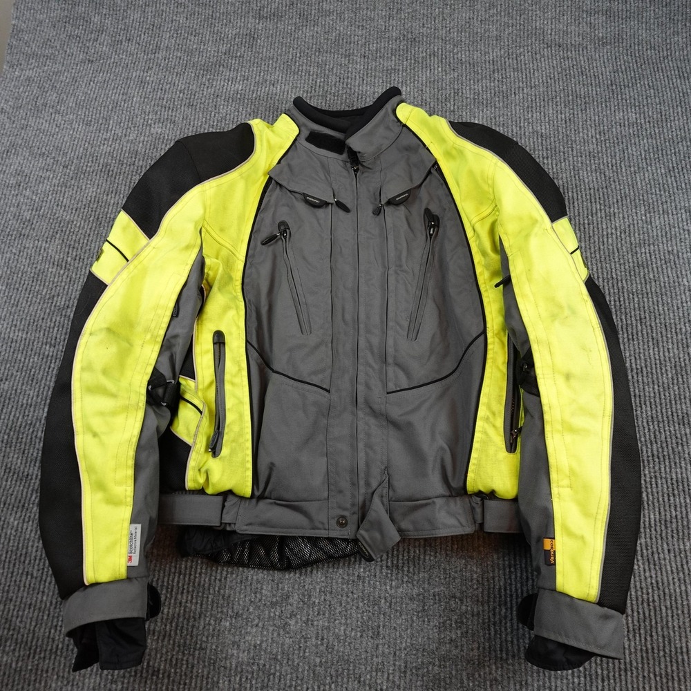 Olympia Moto Sports Jacket Mens Large Hi Vis Yellow Armored Motorcycle Riding